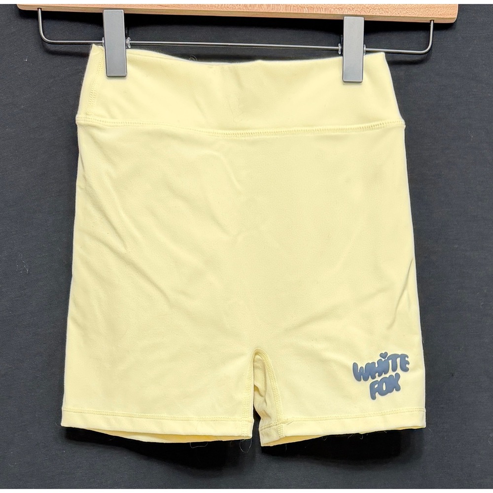 White Fox Boutique Pale Yellow Logo High Waisted Biker Shorts Size XXS